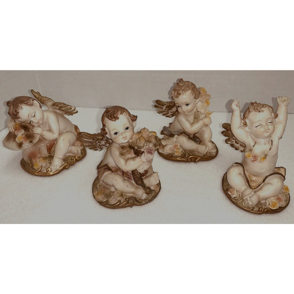 Set of 4 Greenbrier Angels 4" Pastel Polystone Cherubs All Different Poses - Picture 1 of 13